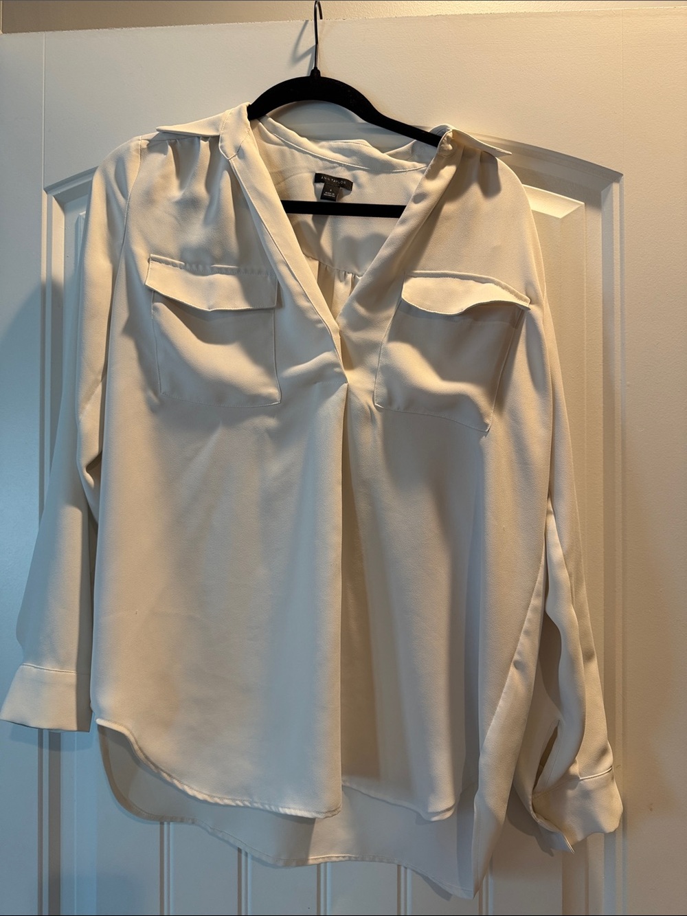 Ann Taylor V-Neck Pocket Blouse - Cream